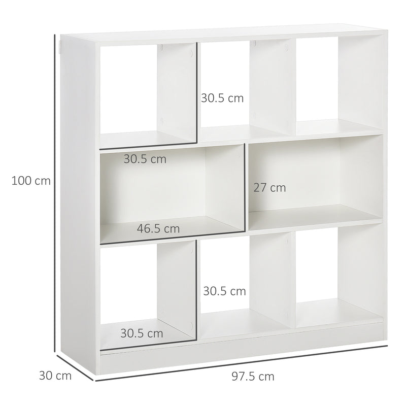 Mobile Libreria Portaoggetti a 3 Livelli e 8 Ripiani Totali 97,5x30x100 cm in MDF Bianco-3