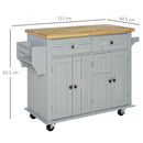 Carrello Isola da Cucina 2 Cassetti e 2 Armadietti Piano in Legno 111x44,5x82,5 cm Grigio  -3