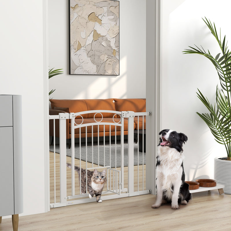 Cancelletto di Sicurezza per Animali con Estensioni 76-104 cm Porta per Gatti Bianco -2