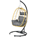 Dondolo Pensile da Giardino Pieghevole con Cuscini 102x102x195 cm in Acciaio e Rattan PE Nera Grigia e Beige-1