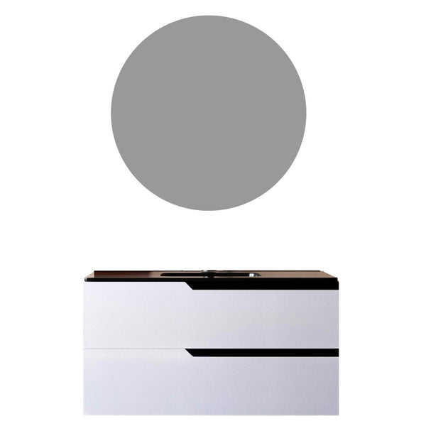 online Mobile bagno 80 cm Sospeso Bianco Porcellana con Lavabo nero Opaco Boston con Specchio Rotondo Bonussi