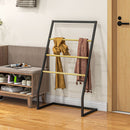 Piantana Portasciugamani da Bagno da Terra 4 Sbarre 60x35x102 cm in Bambù e Acciaio Nero-7