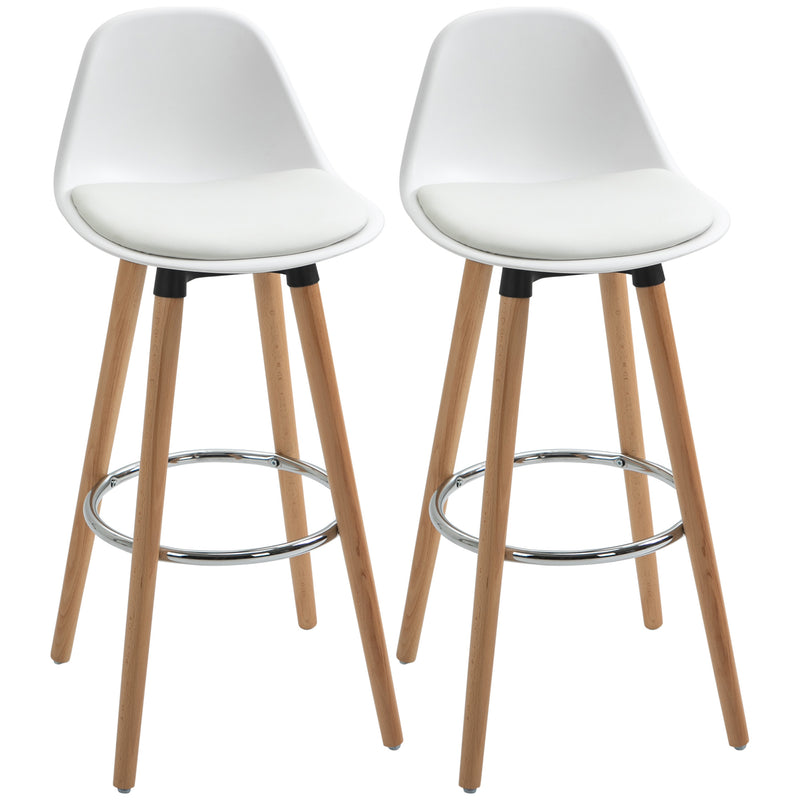 Set 2 Sgabelli da Bar Stile Nordico con Cuscino e Gambe in Legno Bianco -1