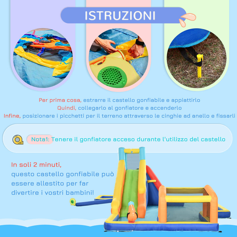 Castello Gonfiabile per Bambini 590x460x220 cm con Scivolo Porta e Canestro in Tessuto Oxford-7