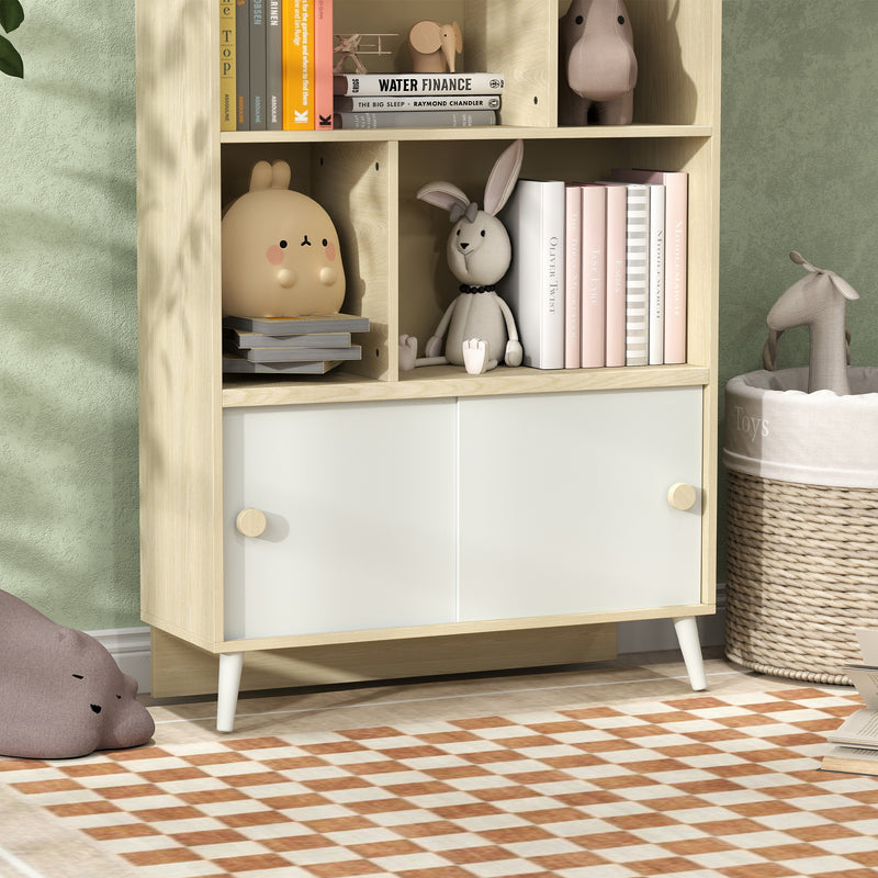 Libreria per Bambini con Ripiani Aperti e Armadietto 80x30x140,5 cm Bianco e color Legno  -8