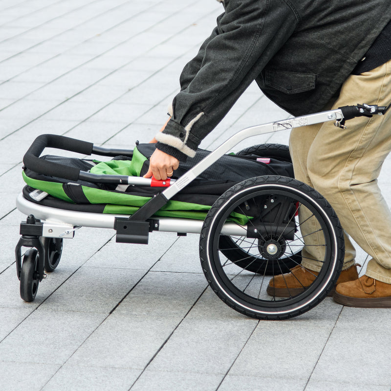 Carrello Rimorchio per Cani da Bicicletta 2 in 1 Pieghevole con Catarifrangenti e Bandierina Verde-9