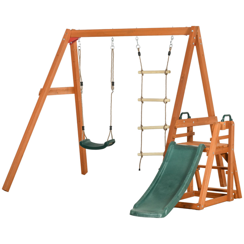 Set con Scivolo Altalena da Giardino e Scaletta a Corda per Bambini 261x269x228 cm in Legno-1