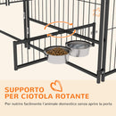 Recinto per Cani con Porticina per Ciotole 211x211x151 cm in Metallo e Tessuto Oxford Nero e Marrone-6