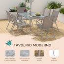 Set Tavolo con Top in Vetro 6 Sedie Pieghevoli e Ombrellone a Manovella da Giardino in Metallo e Rete Grigio-4