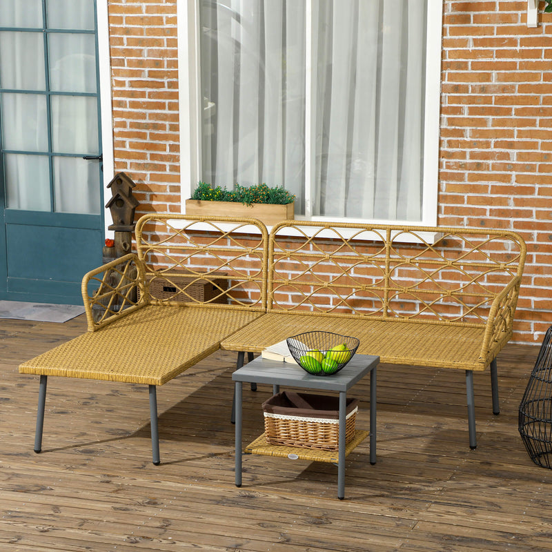 Salotto da Giardino Divano 2 Posti con Chaise Longue e Tavolino in Rattan PE Crema-7