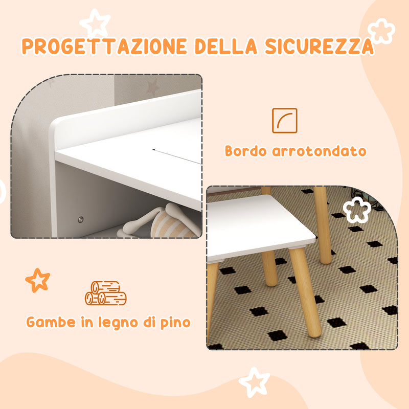 Set Tavolino con Sgabello per Bambini Banchetto con Piano Reversibile e Rotolo di Carta Bianco-6