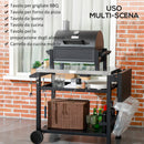 Carrello Barbecue con Tavolino Pieghevole 125x65x84 cm in Acciaio Inox Nero-8