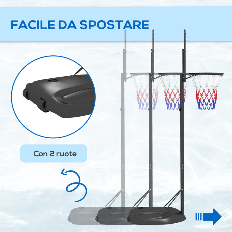 Canestro Basket ad Altezza Regolabile 216-277 cm con Base Riempibile in Acciaio e PE Nero-4