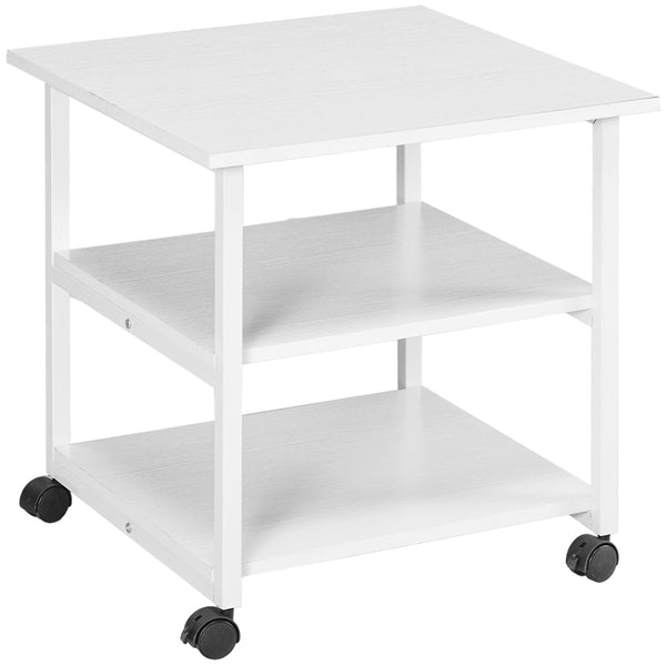 prezzo Carrello Porta Stampante a 3 Ripiani con 4 Ruote 50x50x52,5 cm Legno e Acciaio Bianco