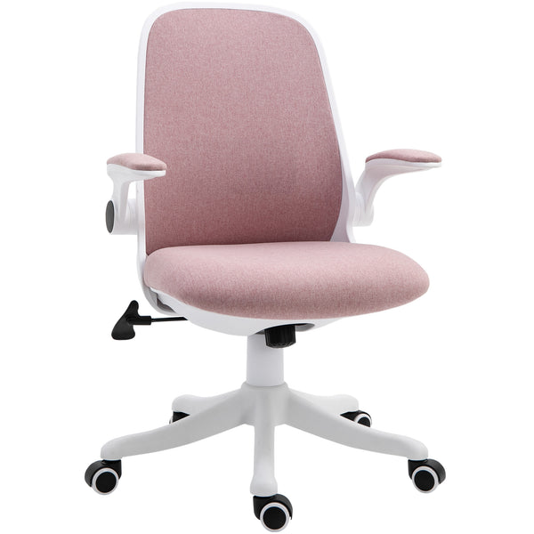 acquista Sedia da Ufficio Ergonomica Altezza Regolabile 62,5x60x94-104 cm in Tessuto Effetto Lino Bianco e Rosa