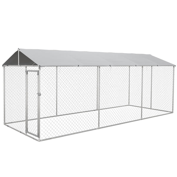 Kennel per Cani da Esterno 6x2,3x2,3m con Tetto Impermeabile in Tessuto Oxford e Acciaio Argento acquista