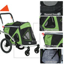 Carrello Rimorchio per Cani da Bicicletta 2 in 1 Pieghevole con Catarifrangenti e Bandierina Verde-8