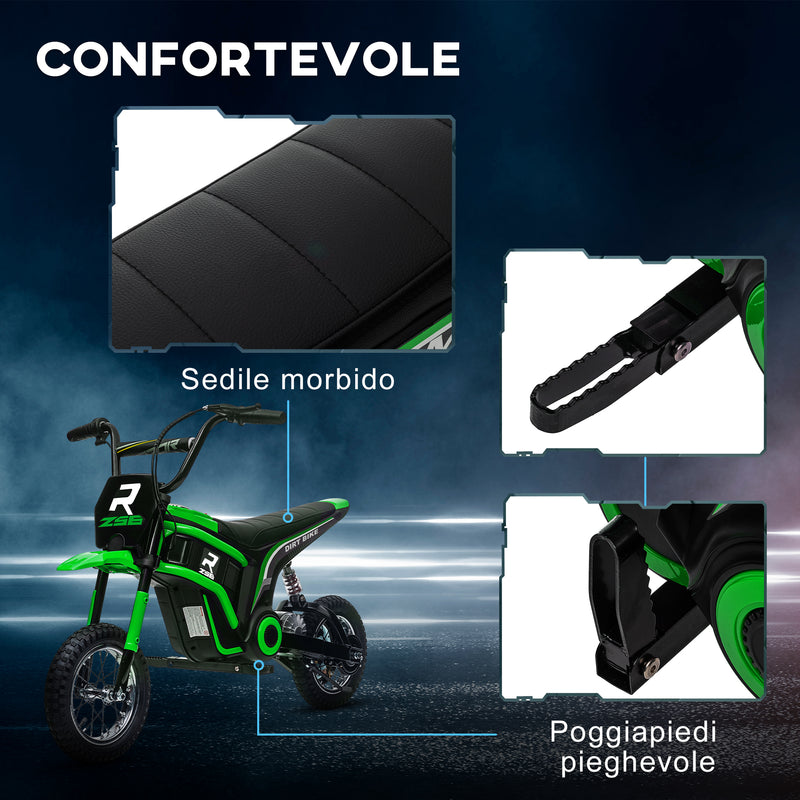 Moto Elettrica per Bambini con Acceleratore Manuale 2 Velocità 8-16km/h Verde  -9