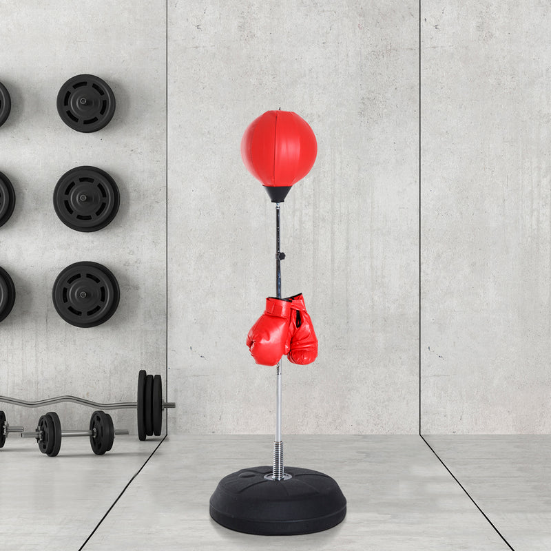 Punching Ball da Terra Altezza Regolabile Base Riempibile Ø43x126-144 cm Guantoni Inclusi Rosso -2