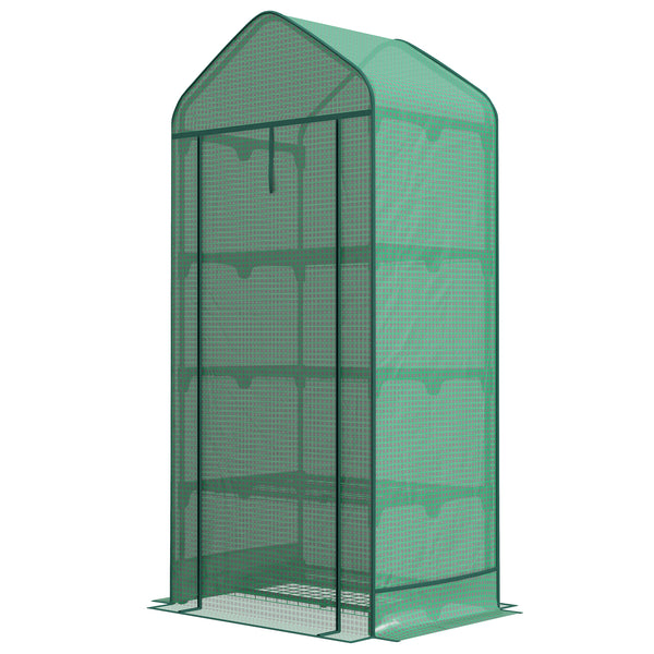 Serra per Piante a 4 Ripiani con Porta Avvolgibile 69x49x158 cm in Metallo e PE Verde Scuro sconto