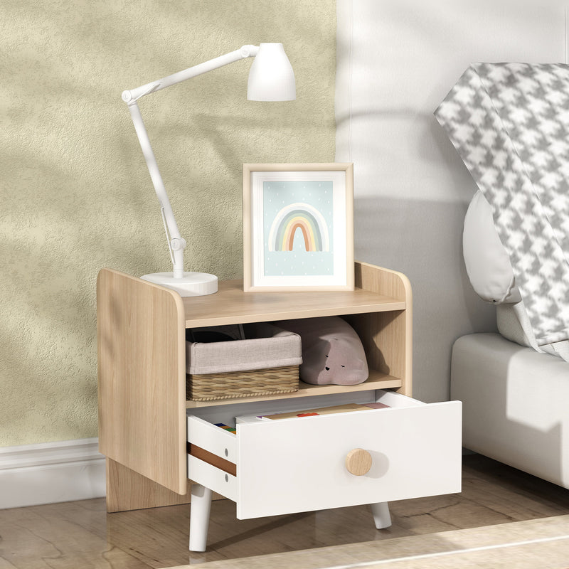 Comodino per Bambini con Cassetto e Vano a Giorno 40x32.5x40 cm in Legno Bianco -8