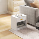 Set 2 Comodini con Cassetto e Ripiano a Giorno in Legno 39x28x41 cm Bianco  -9