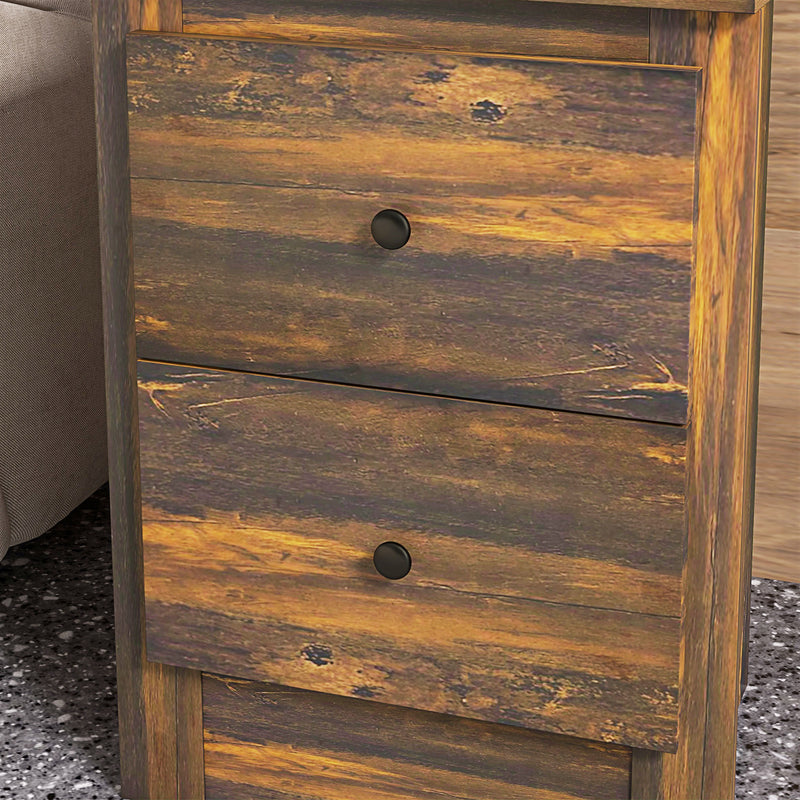 Comodino 2 Cassetti Stile Rustico 40x30x56 cm Marrone  -9