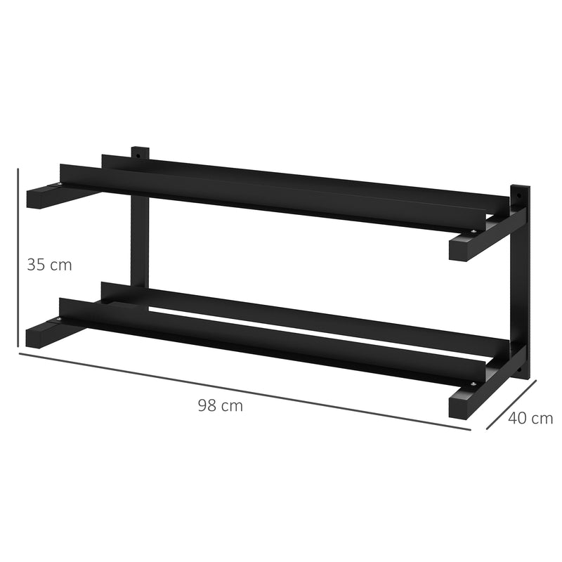 Rastrelliera Porta Manubri a 2 Livelli a Parete per 70kg max 98x40x35 cm in Acciaio Nero-3