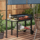 Barbecue a Carbonella 2 Griglie e 2 Ripiani 113x53.5x82.5 cm in Metallo e Legno Nera-2