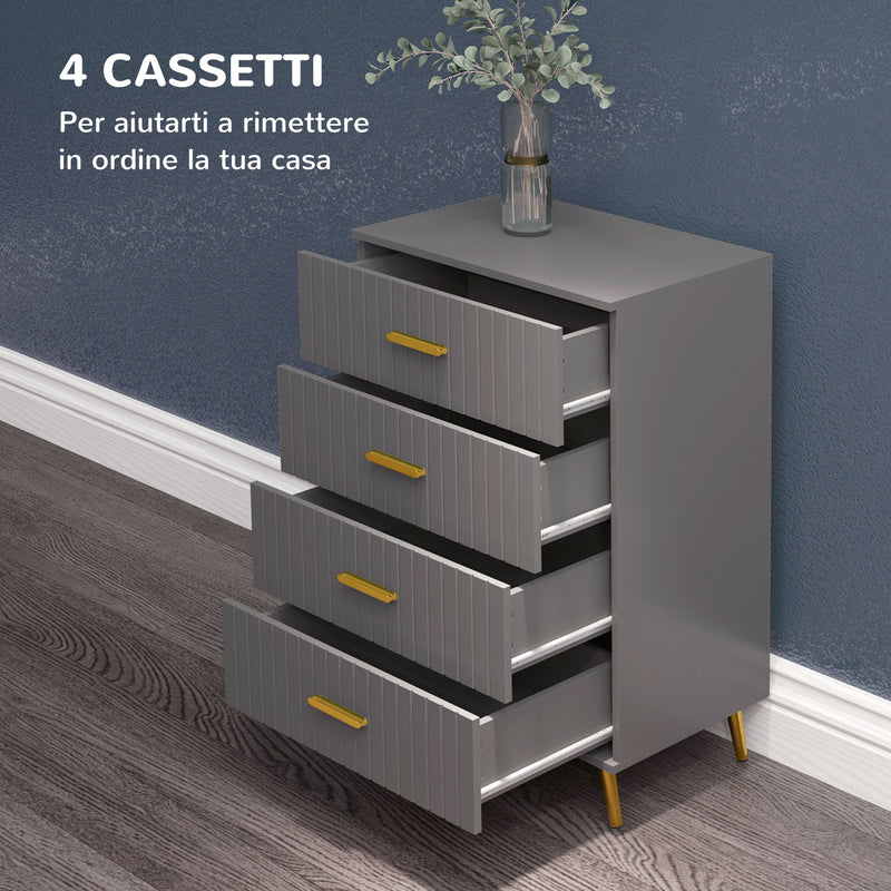 Cassettiera 4 Cassetti Design Moderno 60x40x90 cm in Legno e Alluminio Oro e Grigio Scuro -4