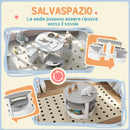 Set Tavolo con 4 Sgabelli Salvaspazio con Vano Contenitore in Legno Grigio -5