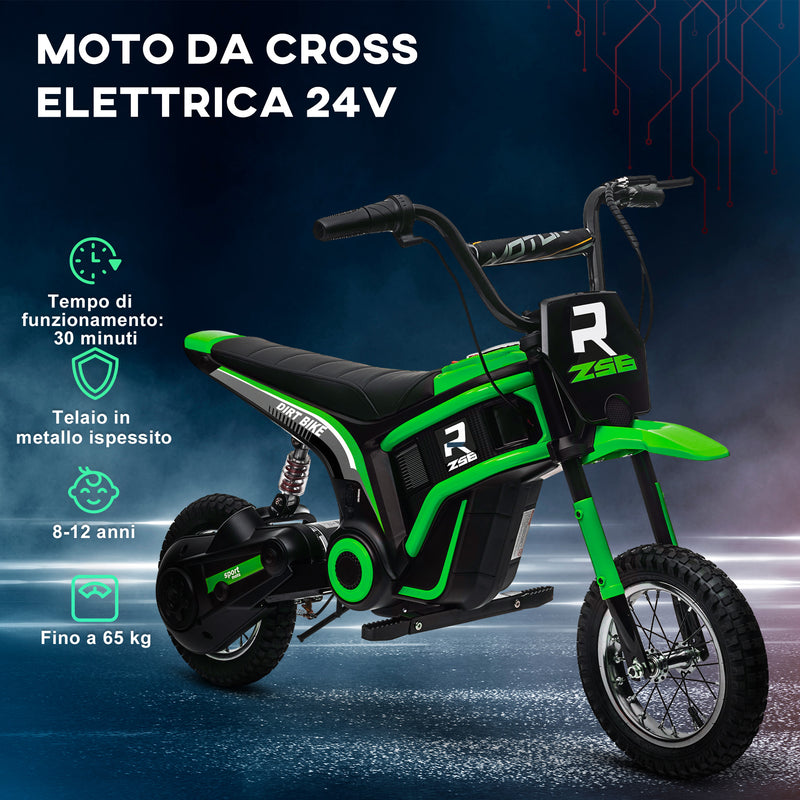 Moto Elettrica per Bambini con Acceleratore Manuale 2 Velocità 8-16km/h Verde  -6