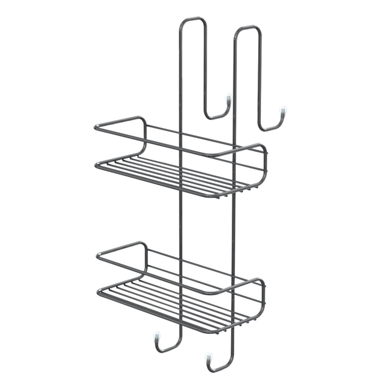 Mensola Portaoggetti Doccia Rettangolare Appendibile 49x24x22 cm 2 Ripiani Cromato Bonussi-1