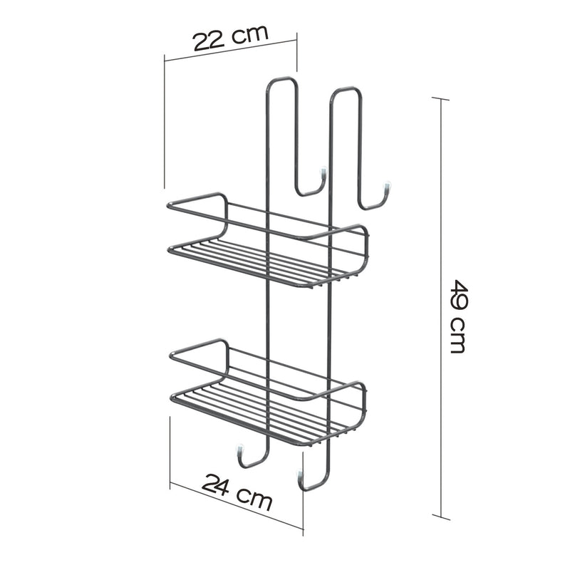 Mensola Portaoggetti Doccia Rettangolare Appendibile 49x24x22 cm 2 Ripiani Cromato Bonussi-3