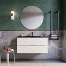 Mobile bagno sospeso 100 cm Bianco lavabo nero opaco Seattle con Specchio Bonussi-1