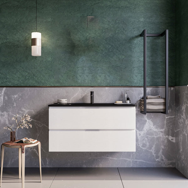Mobile bagno sospeso 100 cm Bianco lavabo nero opaco Seattle Senza Specchio Bonussi online