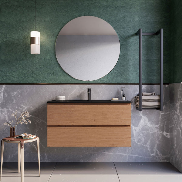 online Mobile bagno sospeso 100 cm Rovere Cartagena lavabo nero opaco Seattle con Specchio Bonussi