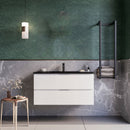 Mobile bagno sospeso 80 cm Bianco lavabo nero opaco Seattle con Specchio Led Retroilluminato Bonussi-2