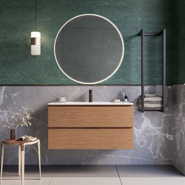 Mobile bagno sospeso 80 cm Rovere Cartagena Seattle con Specchio Led Retroilluminato Bonussi online