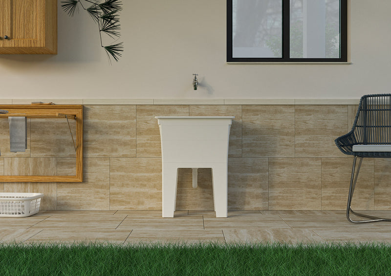 Mobile Lavatoio 59x40x74 cm Monoblocco in Resina PP Bianco    -3