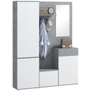 Mobile Guardaroba per Ingresso con Specchio Appendiabiti e Armadio 145x29x184 cm Grigio e Bianco  -1