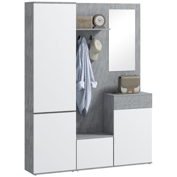 Mobile Guardaroba per Ingresso con Specchio Appendiabiti e Armadio 145x29x184 cm Grigio e Bianco online