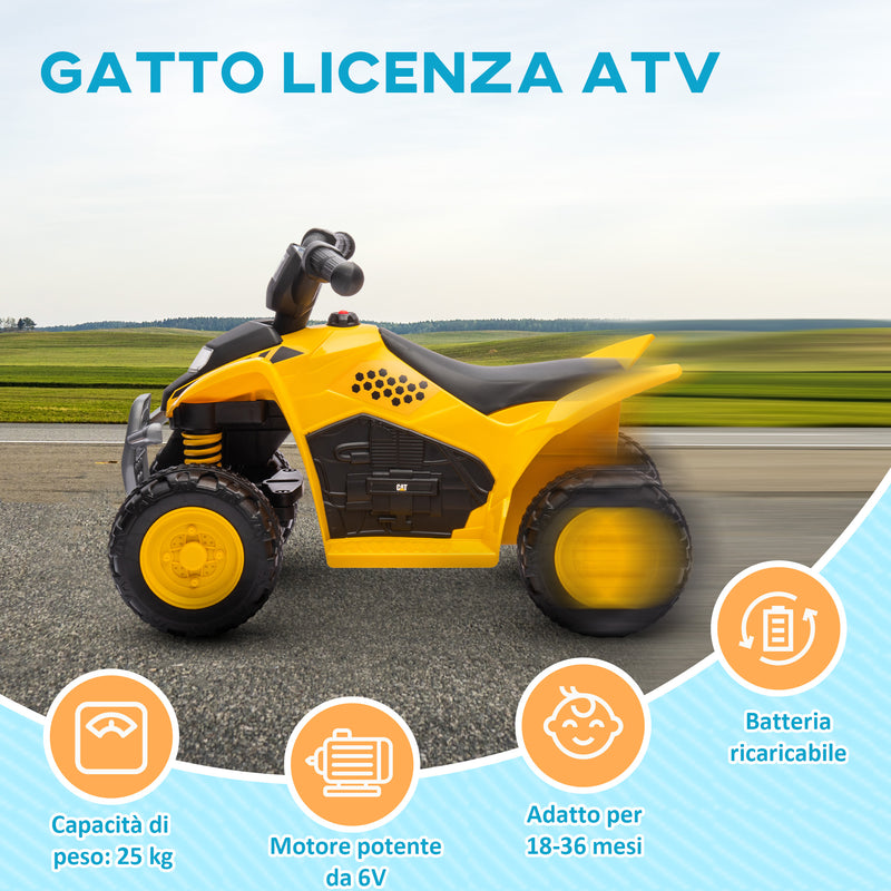 Mini Quad Elettrico per Bambini 6V Clacson e Fari con Licenza Caterpillar Giallo-4