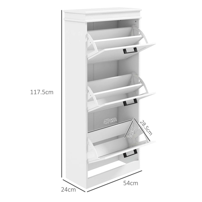 Scarpiera 3 Cassetti Ribaltabili e Regolabili 15 Paia di Scarpe 54x24x117,5 cm Bianco  -3