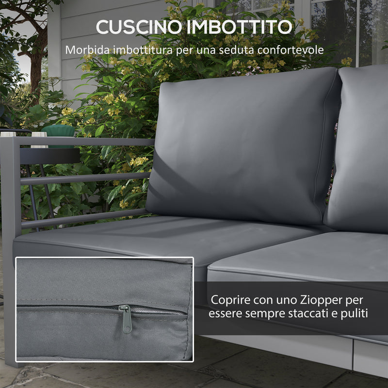 Divano da Giardino 3 Posti con Cuscini per Seduta e Schienale 185x66x64 cm in Alluminio Grigio-5