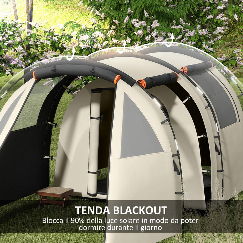 Tenda da Campeggio 4-5 Persone con Copertura Oscurante 460x230x180 cm Impermeabile con Borsa di Trasporto in Poliestere Kaki-5