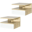 Set da 2 Comodini Sospesi con Cassetto e Ripiano Superiore 35x32x22,5 cm in Legno Bianco e Rovere-1