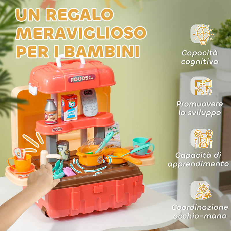 Cucina Giocattolo per Bambini 48x26x64 cm Trolley Portatile con 36 Pezzi   -8