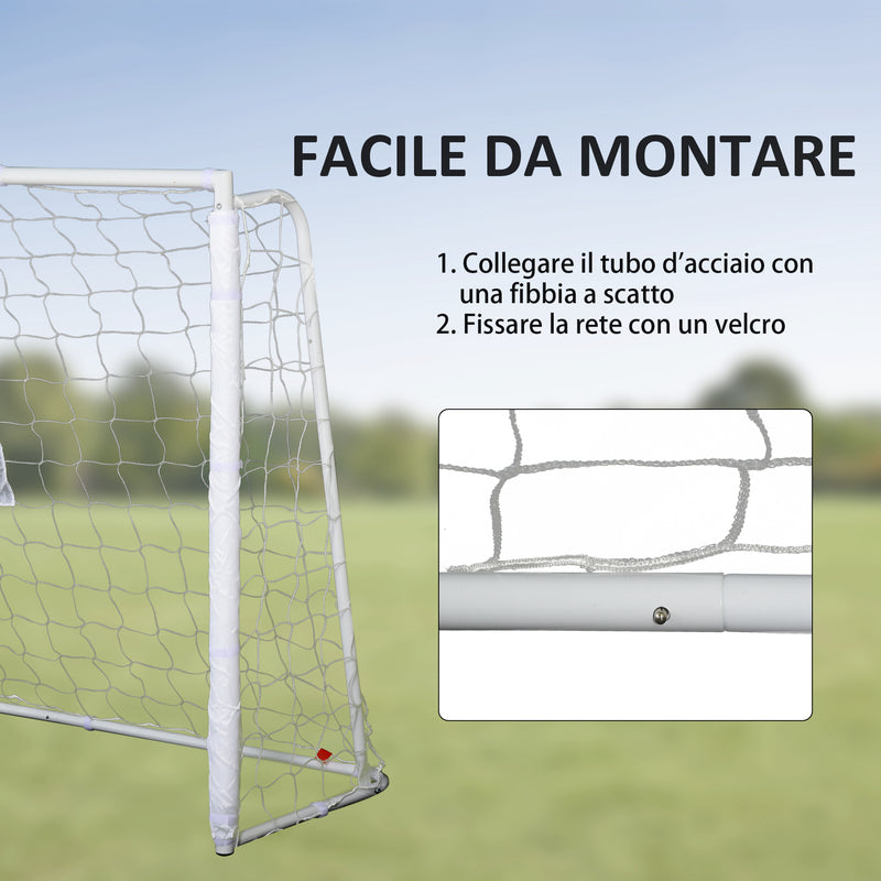 Porta da Calcio per Adulti e Bambini Bersaglio e Pali Rivestiti in Tessuto 186x62x123 cm Bianco -4