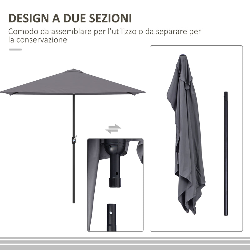 Mezzo Ombrellone da Giardino Mezzaluna 230 x130x245 cm con Apertura a Manovella Grigio-7